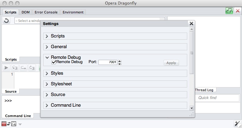 Screenshot 1: Opera Dragonfly - Settings