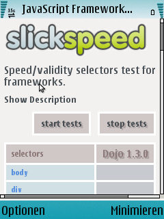 Screenshot 2: Mobile Framework Tests - Loaded SlickSpeed Suite