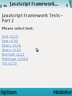 Screenshot 1: Mobile Framework Tests 2 - Menu